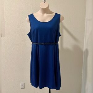 Womens Plus Size Lane Bryant A-Line Blue Black Mesh Dress w Black Belt 24W NWT